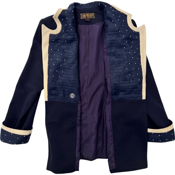 Milano High Fashion Vintage Blazer Pearl Navy Women's 40 Regencycore Royalcore - Picture 3 of 13